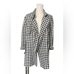 Crown Linen Designs 100% Linen black white gingham women's XS open front Jacket